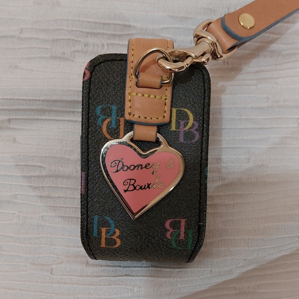 Dooney & Bourke Multicolor Logo Key Fob with Pink Heart Charm - Picture 3 of 6
